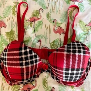 Red and black plaid push up bra Sz 34 B